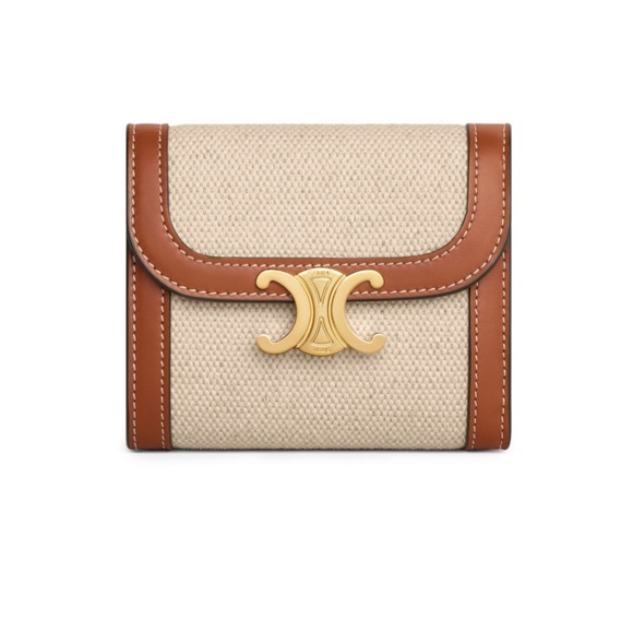Celine Handbags - Celine Natural Canvas Leather Small Triomphe Wallet
